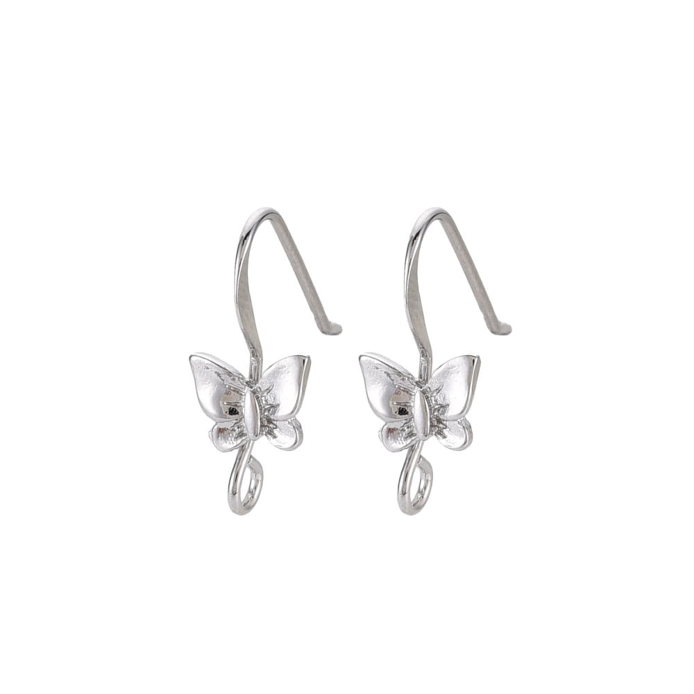 100pcs Brass Earring Hooks Ear Wire with Horizontal Loop Nickel Free Butterfly Real Platinum Plated 20x8mm Hole: 2.5mm 22 Gauge Pin: 0.6mm