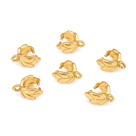 100pcs Brass Ice Pick Pinch Bails Leaf Golden 9x7x4.5mm Inner: 4x5mm Hole: 1mm pin: 0.9mm.