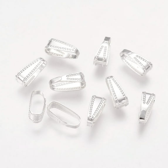 100pcs Brass Snap on Bails Lead Free Silver color Plated 11x4mm