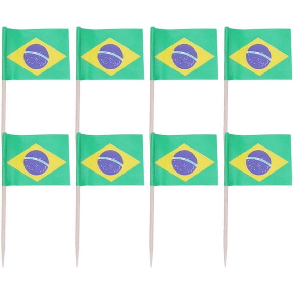100pcs Brazil Flag Brazilian Toothpick Flags, Small Toothpick Mini Cupcake Toppers Stick Cocktail Picks Country Picks for Party Cake Desert Decoration