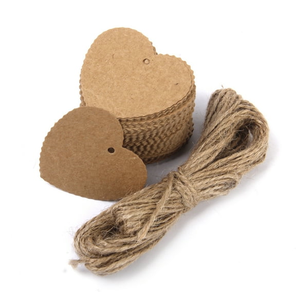 100pcs Brown Kraft Tags Wedding Scallop Label string