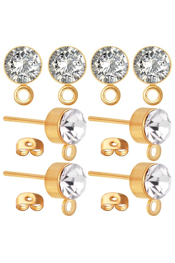 100pcs Butterfly Earring Backs and 100pcs 5mm Rhinestone Earring Studs Hypoallergenic Earrings Posts with Loop  for DIY Earring Jewelry Making Supplies