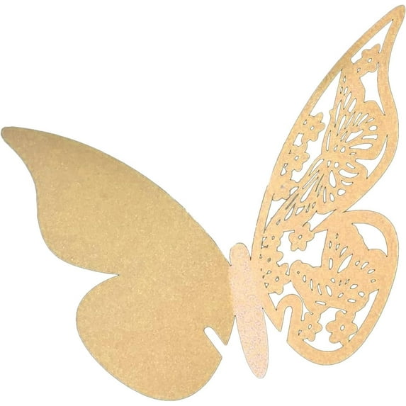 100pcs Butterfly Name Place Card Wine Glass Cup Paper Card Ornament For Wedding Birthday Glass High Feet Cup Decoration Butterfly Name Place Cards, rice golden