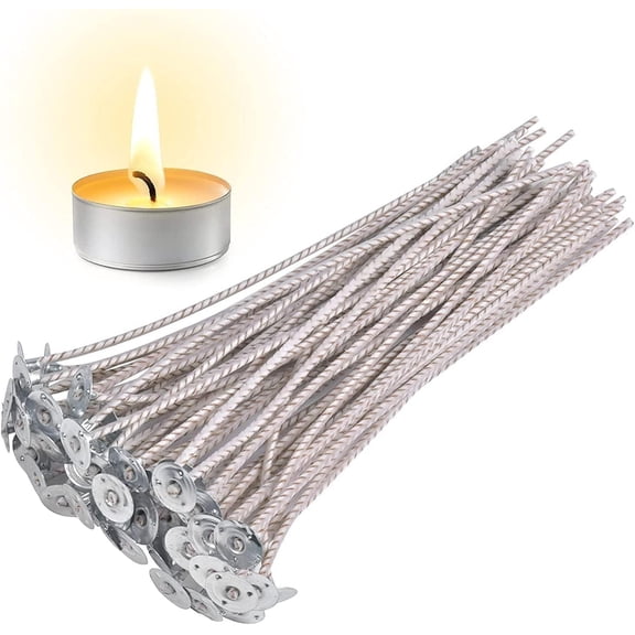 100pcs CD Wicks for Soy Candles, 6 inch Pre-Waxed Wick with Base (CD14)