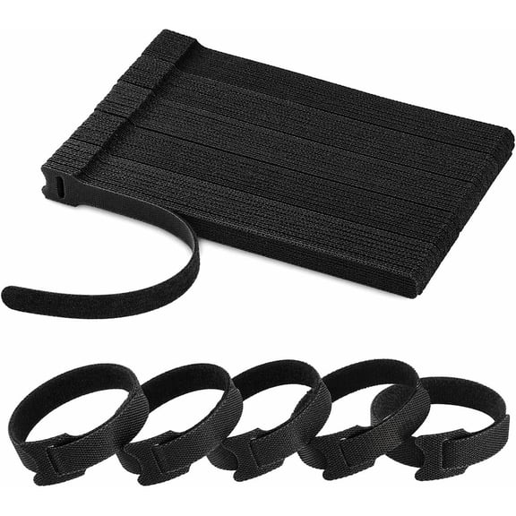 100pcs Cable Ties Reusable All-Black Wire Ties Cable Management Cord Ties Reusable for Electronics Hook and Loop Cable Ties for Computer 6 Inch