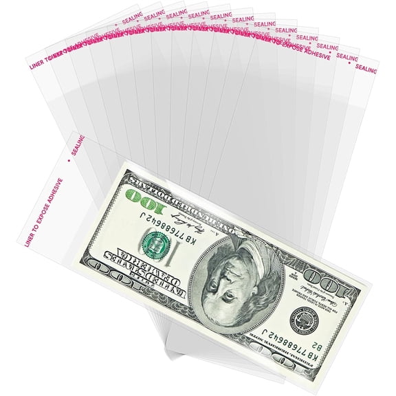 100pcs Cake Money Box Transparent Bag, MODANU 3.1 x 7.9In Resealable Cellophane Adhesive Self-Sealing Clear Plastic Packing Bag for Birthday Wedding Party Decoration
