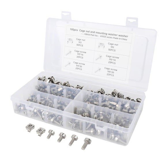 100pcs Car Auto Cage Nuts M5 M6 and Steel Mounting Screws M5x16 M6x16 M5x20 M6x20 Kit