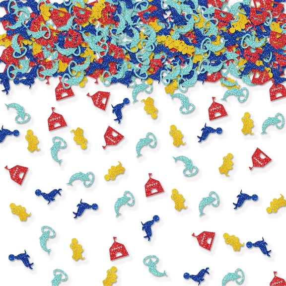 100pcs Carnival Confetti, Blue Glitter Circus Birthday Table Confetti for Kids, Dolphin/Elephant Paper Scatters, Carnival Circus Themed Birthday/Baby Shower Party Table Decoration