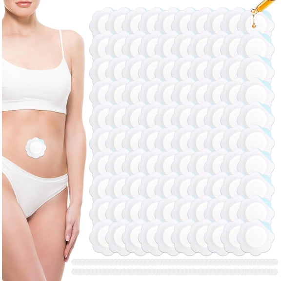 100pcs Castor Oil Pack Wrap for Belly Button, Self-Adhesive Belly Button Patches Pads Highly Absorbent Organic Cotton Navel Stickers Spunlace Cloth Cover (Oil Not Included)
