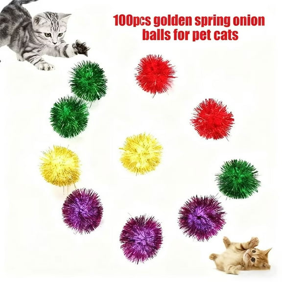 100pcs Cat Sparkle Ball for Indoor Cats,1.18 Inch Assorted Color Glitter Kittens Toy Balls,Cat Chase Pom Pom Balls for Cats,Pom Poms for Crafts