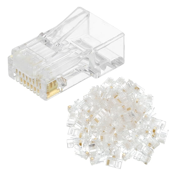 100pcs Cat6 RJ45 Pass Through Connectors, RJ45 Crimp Connector 8P8C Gold Plated Plugs