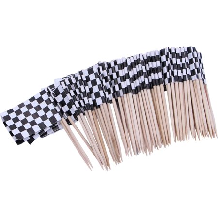 100pcs Checkered Racing Flag Toothpick Cheese Markers Cupcake Toppers Cocktail Picks for F1 Sport Race Car Party Cupcake Appetizers