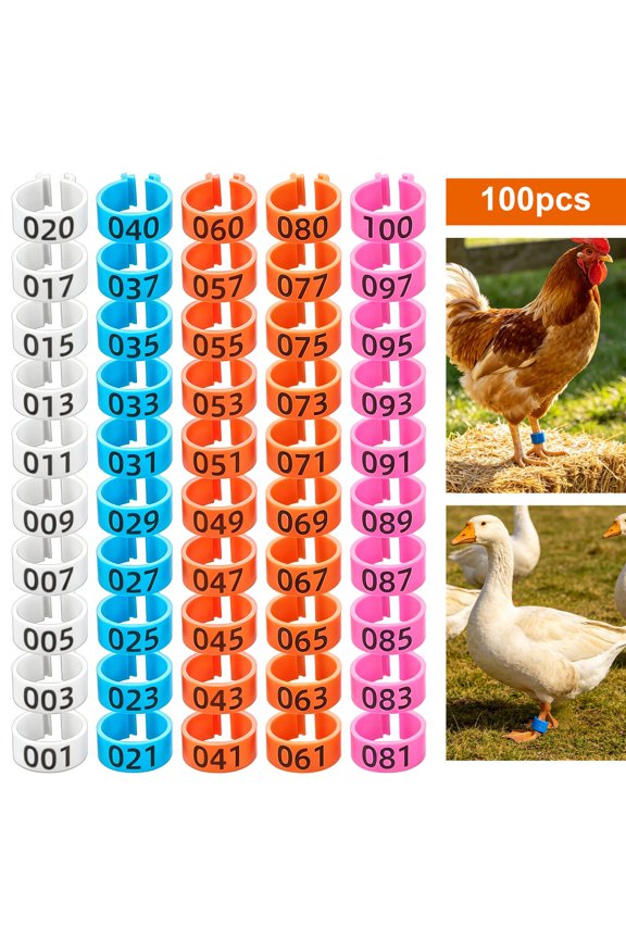 100pcs Chicken Leg Bands, EEEkit 01-100 Numbered Bird Identification Leg Bands Poultry Leg Tag, Multicolor
