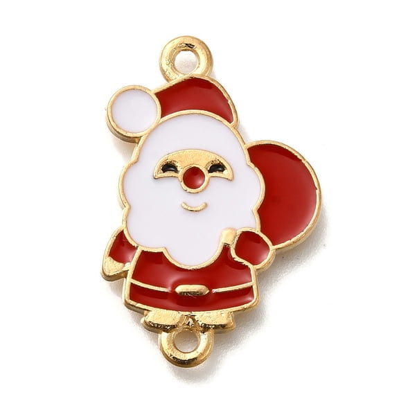 100pcs Christmas Alloy Red Enamel Links Cadmium Free & Lead Free Golden Santa Claus 24.5x16x2mm Hole: 1.5mm
