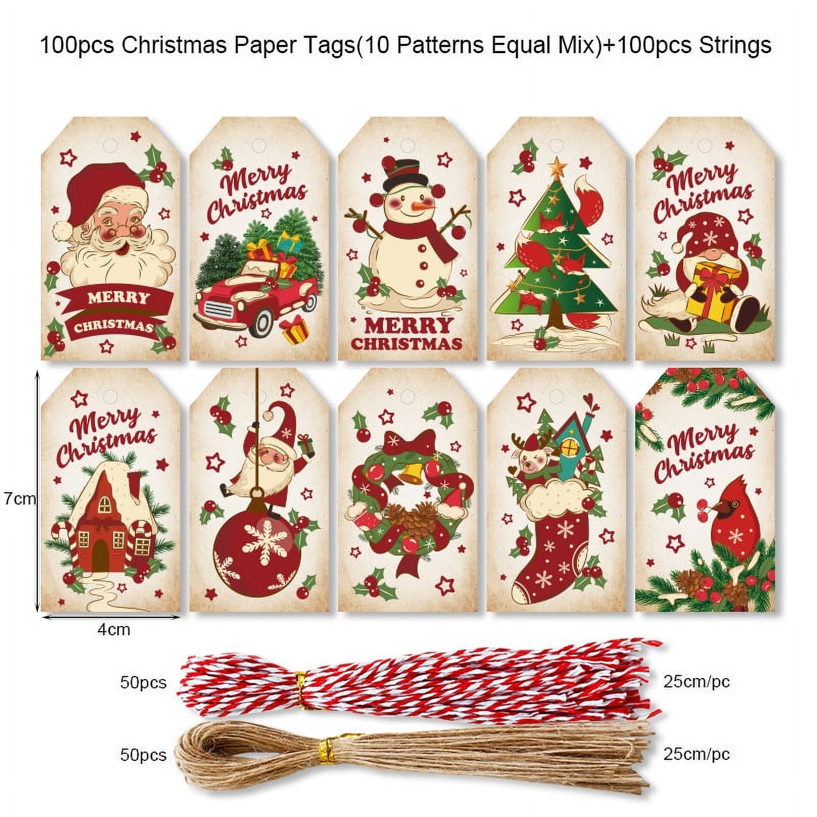 100pcs Christmas Gift Tags Paper Hanging Tags Xmas Party Hanging Tags