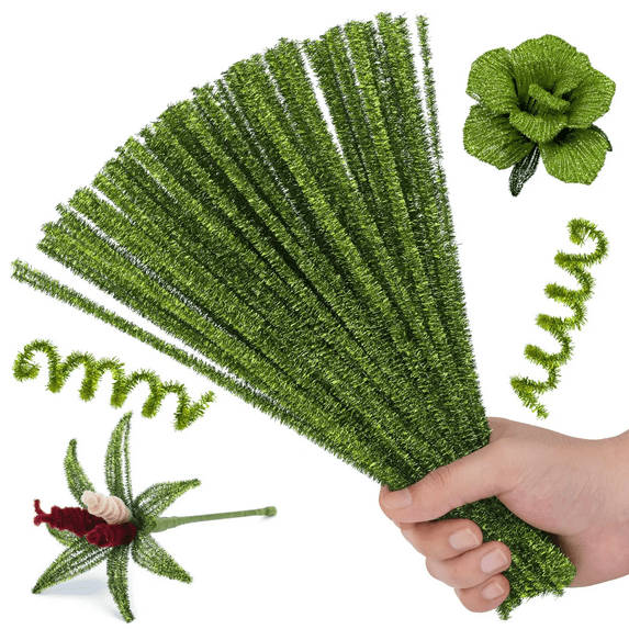 100pcs Christmas Glitter Pipe Cleaners Craft Pipe Cleaners Colorful Stems for DIY Art Craft Christmas Decoration