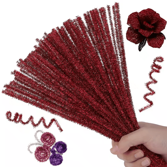 100pcs Christmas Glitter Pipe Cleaners Craft Pipe Cleaners Colorful Stems for DIY Art Craft Christmas Decoration