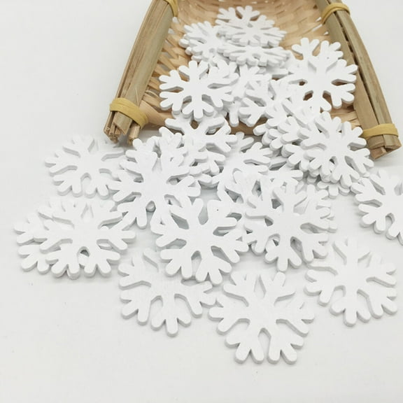 100pcs Christmas Mini Snowflake Wooden White Snow Flake Craft Christmas Decoration Supplies