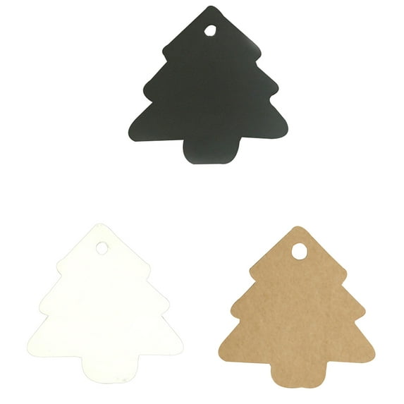 100pcs Christmas Tree Shape Hang Solid Color DIY Crafts Gift Wrapping Paper Labels - Black