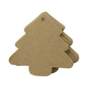 100pcs Christmas Tree Shape Label Kraft Paper Vintage Blank Name Tag Price Tags Wedding Party Gift Tags (Brown)