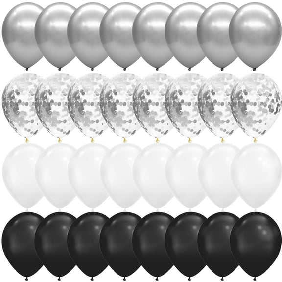 100pcs Chrome Metallic Balloons,12 Inch Black White and Silver Balloons, Confetti Balloons for Wedding Engagement Black Party Decorations, Birthday Balloons
