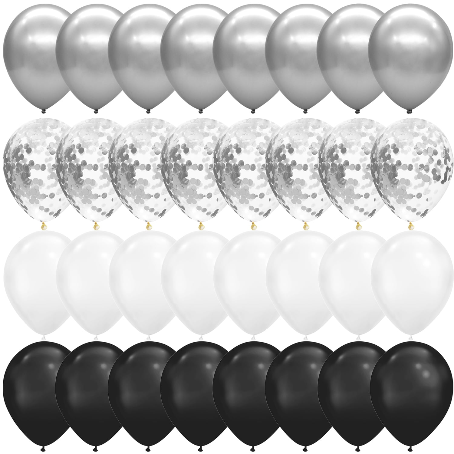 100pcs Chrome Metallic Balloons,12 Inch Black White and Silver Balloons, Confetti Balloons for Wedding Engagement Black Party Decorations, Birthday Balloons