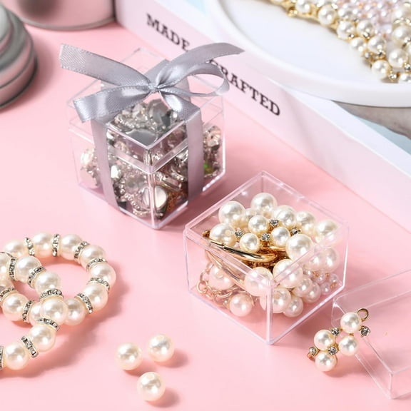 100pcs Clear Acrylic Plastic Boxes with Lid - 2x2x2 Inch Square Containers for Party Favors, Jewelry, Earrings, Herbs, Beads & Gifts