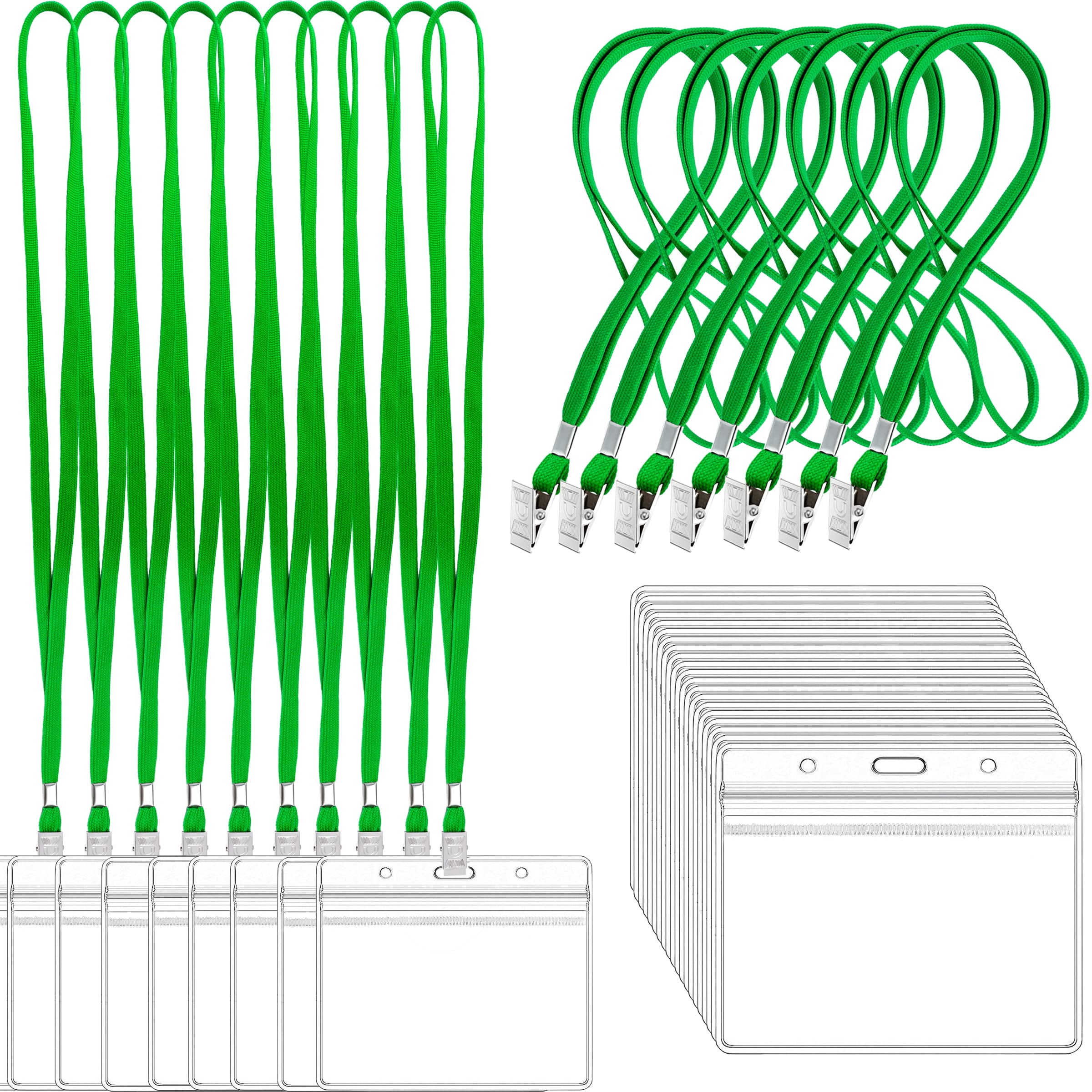 100pcs Clear Plastic Horizontal Name Tags Badge Id Card Holders And Lanyards With Clip For Badges (green)