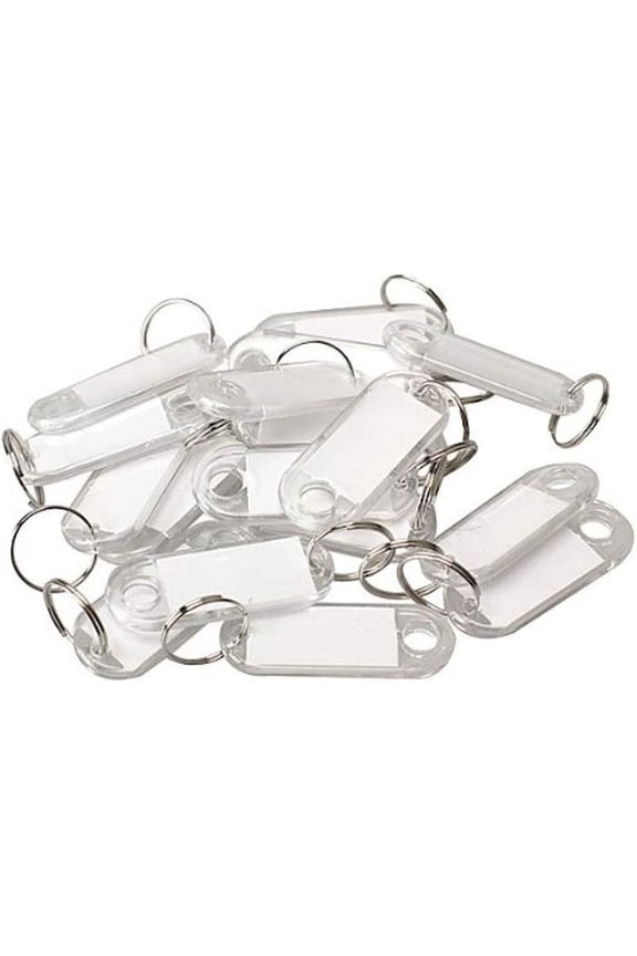 100pcs Clear Plastic Key Tags Id Label with Key Chain Tag Card Split Ring (White)