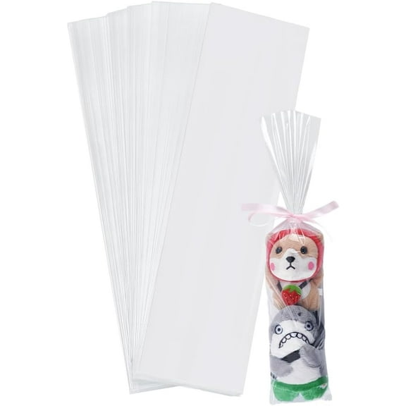 100pcs Clear Plastic Poly Bags 4" x 16" Flat Open Poster Bags Sleeves Narrow Plastic Sleeves Waterproof Poster Storage Bag DIY