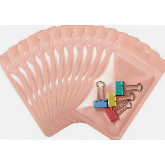 100pcs Clear Ziplock Bags, Resealable Sample Bags, Small Plastic Bag with Hanging Hole, Reusable Zip Pouches for Sample Packaging, Retail, Food and Items Storage (Pink, 2.75"x3.9")