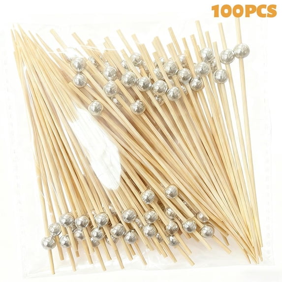 100pcs Cocktail Picks, Long Cocktail Picks with Beads Decor, Fruit Sticks Food Toothpicks Sandwich Appetizer Charcuterie Skewers, Holiday Party Decorations Supplies