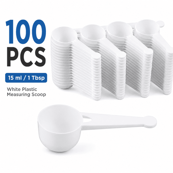 100pcs Coffee Measuring Scoop Spoon White Plastic Tablespoon Long Handle Scoop for Measuring Coffee, Grains, Protein and Other Dry Goods 15ml