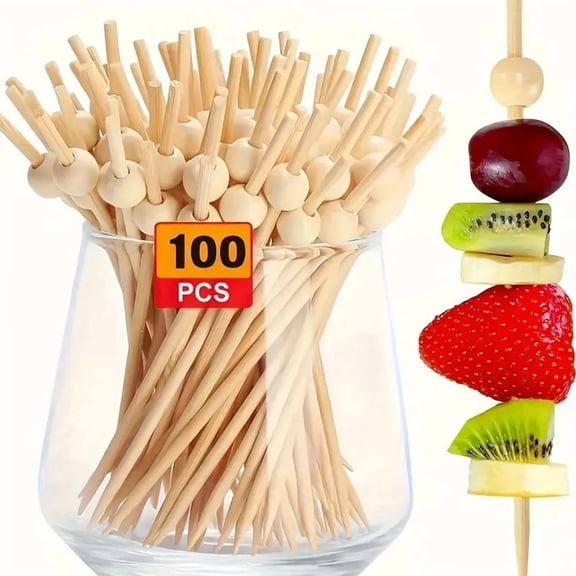 100pcs Colored Wooden Beaded Skewers Cupcake Picks for Cake Fruit Party Decor