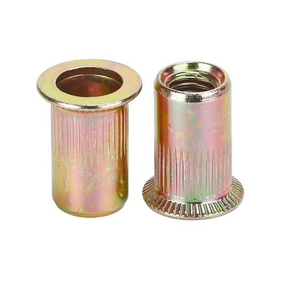 100pcs Colorful Galvanised Carbon Steel M8-M12 for Choose Flat Head Rivet Nut Knurled Through-Hole Insert Nutsert Round Riveted Nuts
