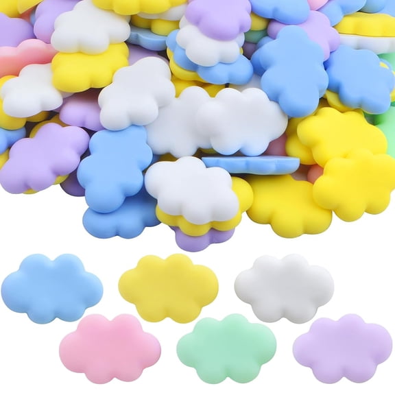 100pcs Colorful Resin Cabochons Flatback Cloud Charms Ornaments Cute Clouds Shape Embellishments Accessories for Phone Pencil Case Scrapbooking Craft DIY Jewery Making