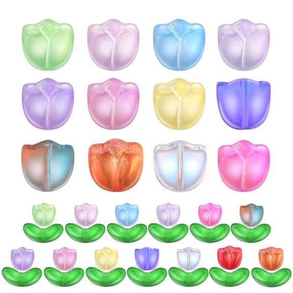 100pcs Colorful Translucent Tulip Flower Beads Handcrafted Tulip Glass Spacer Bead Crystal Glass  for DIY Bracelet Earrings Craft Jewelry Making Spring Gifts