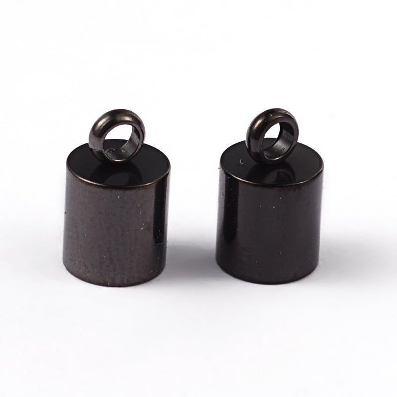 100pcs Column 304 Stainless Steel Cord Ends Electrophoresis Black 10x6mm Hole: 2mm Inner Diameter: 5mm