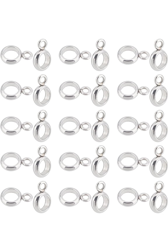 100pcs Column Bail Beads Stainless Steel Ring Hanger Links Pendant Bails for Dangle Jewelry Making 4mm Inner Diameter