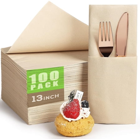 Gezond 100pcs Compostable Paper Napkins, Disposable Dinner Napkins 13 x in Unbleached 2-ply Eco Lunch Tissue Natural