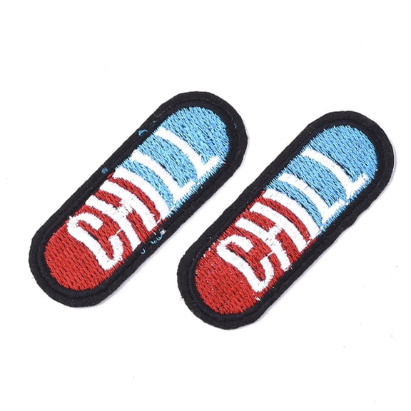 100pcs Computerized Embroidery Cloth Iron On Patches Costume Accessories Appliques Capsule with Chill Colorful 60x22.5x1.5mm