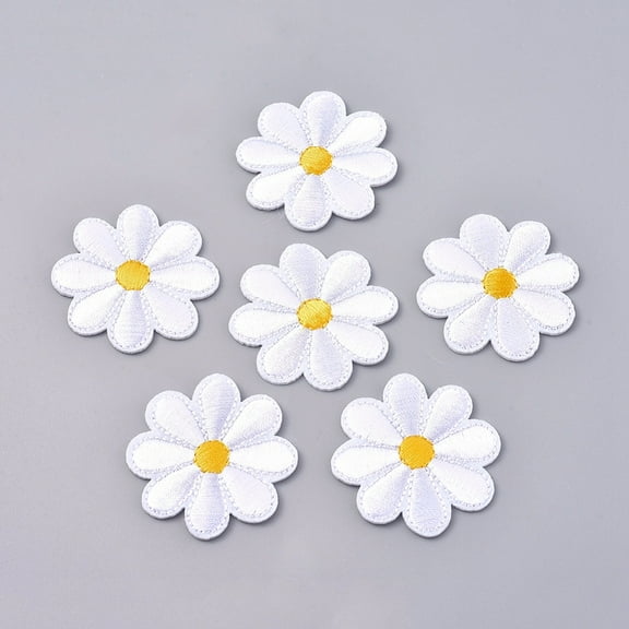 100pcs Computerized Embroidery Cloth Iron on/Sew on Patches Costume Accessories Appliques Sunflower White 40x1.5mm