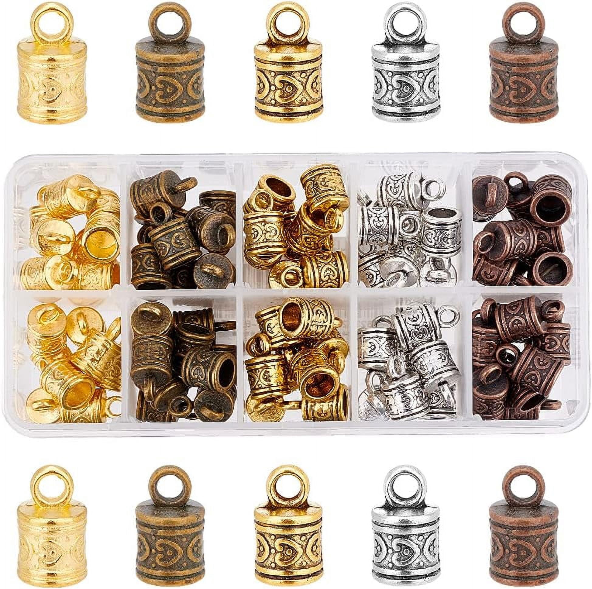 100pcs Cord Ends Leather Tassel Cap 5 Color Barrel Alloy Leather Cord Ends Cord Link Buckle Glue-in End Cap for Kumihimo Barrel and Jewelry Making (16x9mm 6.5mm Inner Diameter) DIY