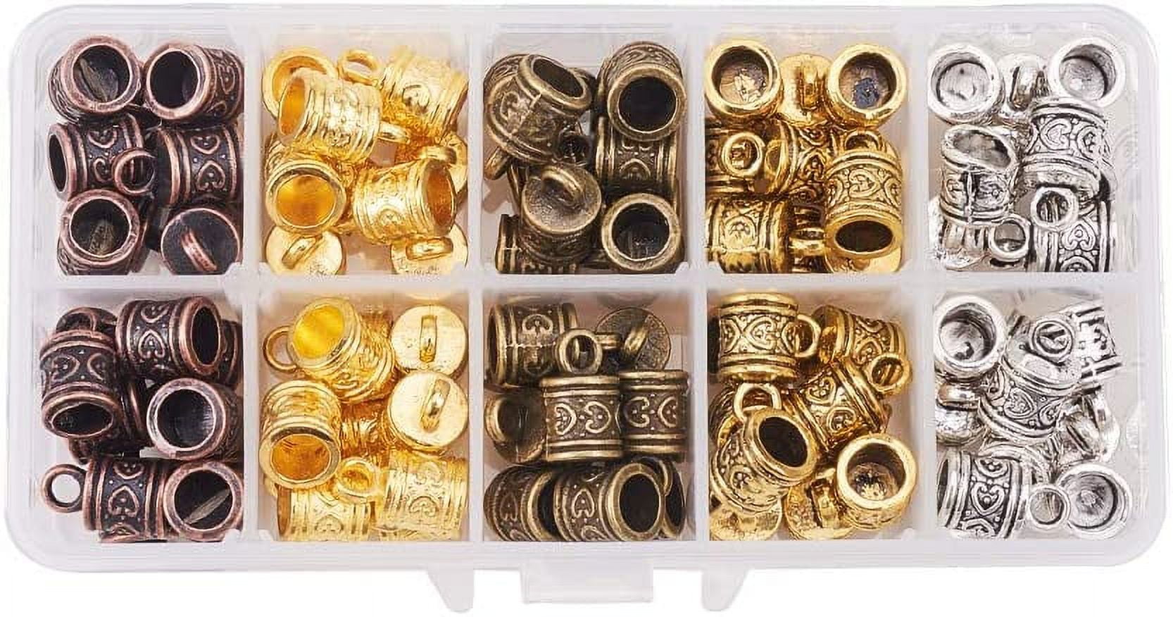 100pcs Cord Ends Leather Tassel Cap 5 Color Barrel Alloy Leather Cord Ends Cord Link Buckle Glue-in End Cap for Kumihimo Barrel and Jewelry Making (16x9mm Hole: 3mm)