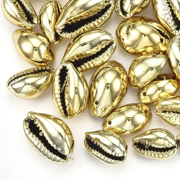 100pcs Cowrie Shell Pendants with UV Plated golden 15~20x9~14x7~10mm Hole: 1mm