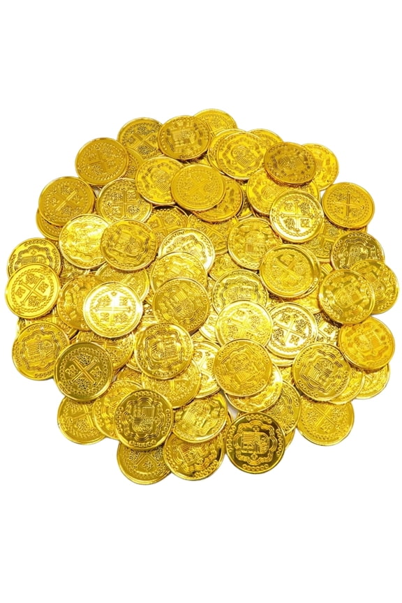 Plastic Cross Gold Coins, Golden, 100 Pieces, for Party Game Decoration Treasure Hunt