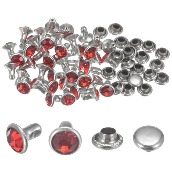 100pcs Crystal Rivets 6mm Rhinestone Rivets Rapid Stud Rivets for Clothing Leather Crafting, Red