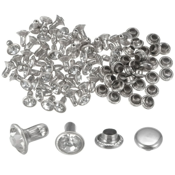 100pcs Crystal Rivets 6mm Rhinestone Rivets Rapid Stud Rivets for Clothing Leather Crafting, White