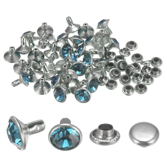 100pcs Crystal Rivets 8mm Rhinestone Rivets Rapid Stud Rivets for Clothing Leather Crafting, Blue