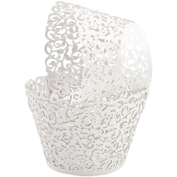 100pcs Cupcake Wrappers Artistic Bake Cake Paper Cups Little Vine Lace Laser Cut Liner Baking Cup Muffin Case Trays for Wedding Party Birthday Decoration